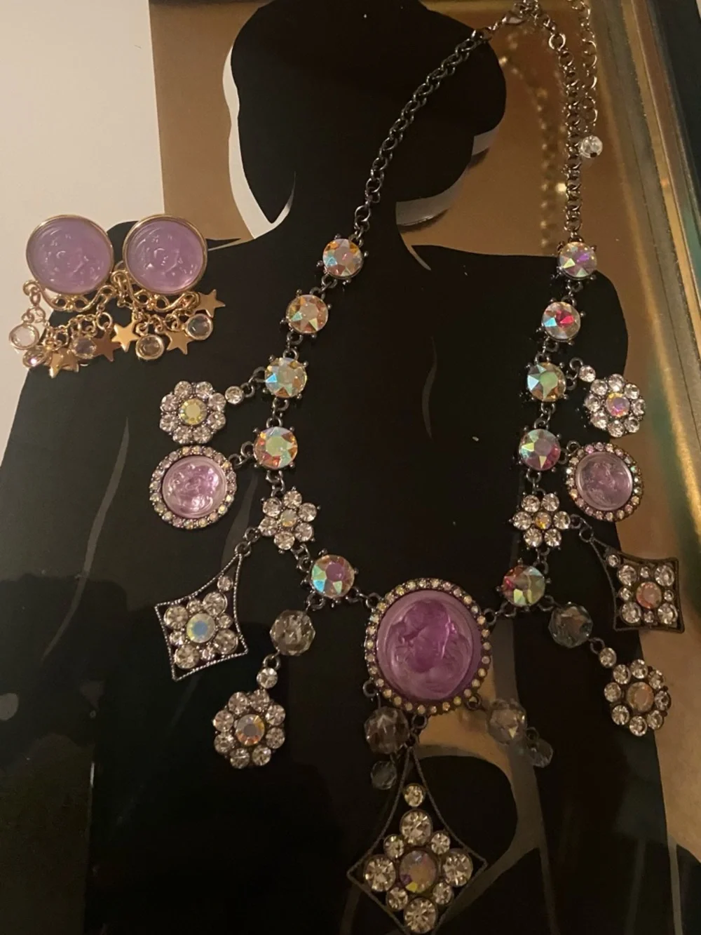 Kirks Folly Aurora Crystal Statement Angel Necklace and Earring Set in Lavender
